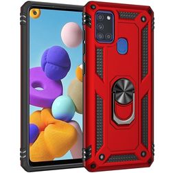 Mobigear Armor Ring Samsung Galaxy A21s Fodral Hårdplast Skal Stötsäkert med ringhållare - Röd