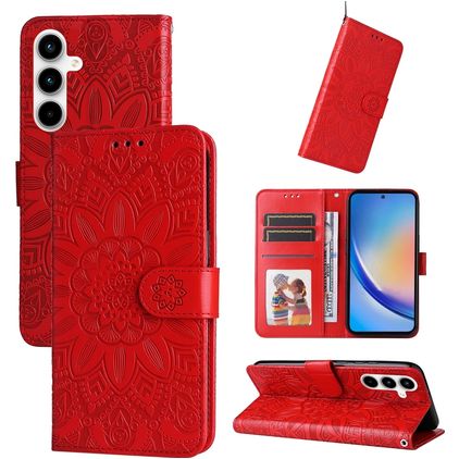 Mobigear Sunflower Samsung Galaxy A35 Pungetui med Seddelrum - Rød