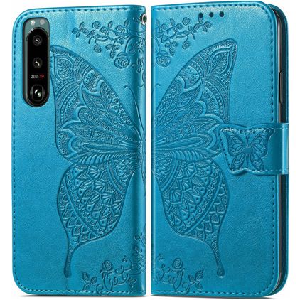 Mobigear Butterfly Sony Xperia 5 IV Lompakkokotelo + Setelitasku - Sininen