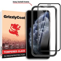 GrizzlyCoat Easy Fit iPhone X Tempered Glass Screen Protector - Case Friendly + Installation Frame - Black