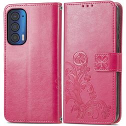 Mobigear Clover Motorola Edge (2021) Lompakkokotelo + Setelitasku - Magenta