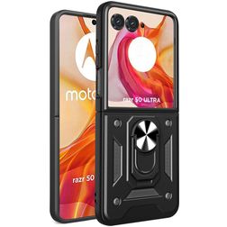 Mobigear Armor Ring Motorola Razr 50 Ultra Hard Case Back cover Shockproof with Ring Holder - Black