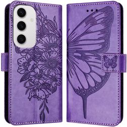 Mobigear Butterfly Samsung Galaxy S24 FE Pungetui med Seddelrum - Lilla