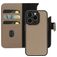 Mobiparts iPhone 15 Pro MagSafe Capa Pele genuína Capa livro 2 em 1 com capa traseira amovível Carteira - Cinzento-acastanhado