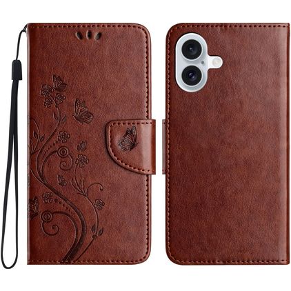 Mobigear Flowers iPhone 16 Funda tipo libro Cartera - Marrón