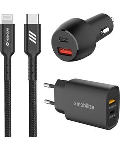 Mobigear Essentials Laddare + billaddare + Apple Lightning-kabel 1 m Power Delivery 48W - Svart