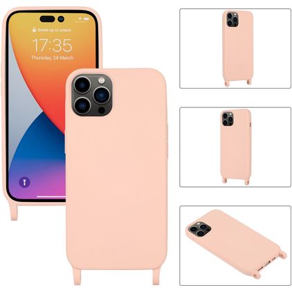 Mobigear Lanyard iPhone 14 Pro Max Silicone Case with lanyard - Pink
