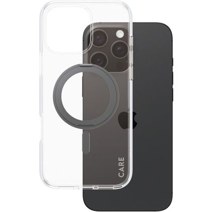 CARE by PanzerGlass Kickstand iPhone 16 Pro Max MagSafe Plástico rígido Capa traseira com suporte - Transparente / Preto