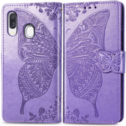 Mobigear Butterfly Samsung Galaxy A40 Pungetui med Seddelrum - Lilla