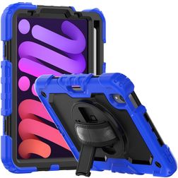 Mobigear SureGrip Xtreme iPad Mini 6 (2021) Plastica rigida / Silicone Back cover + Portapenna + Tracolla + Supporto - Nero / Blu scuro