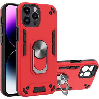 Mobigear Armor Ring iPhone 14 Pro Max Fodral Hårdplast Skal Stötsäkert med ringhållare - Röd