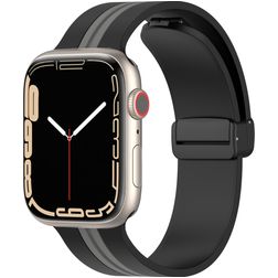 Mobigear Stripe Mag Silikoni Apple Watch Ranneke Magneettilukko - 42/41/40/38 mm - Musta / Harmaa