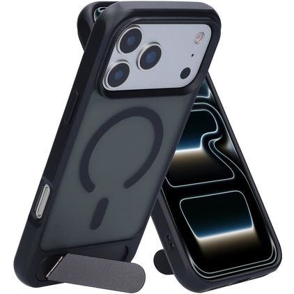 Mobiparts Hardcover iPhone 17 Pro Max MagSafe Hårdt Bagsidecover med Stander - Satin Black
