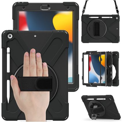 Mobigear SureGrip XGuard iPad 9 (2021) Plastica rigida / Silicone Back cover + Portapenna + Tracolla + Supporto - Nero