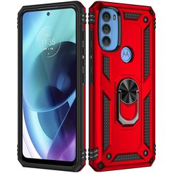 Mobigear Armor Ring Motorola Moto G71 5G Hårdt Bagsidecover Stødsikkert med ringholder - Rød