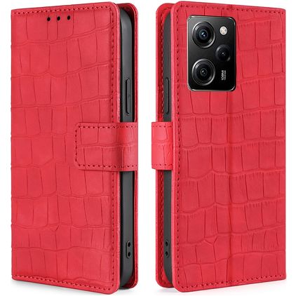 Mobigear Croco POCO X5 Pro Pungetui med Seddelrum - Rød