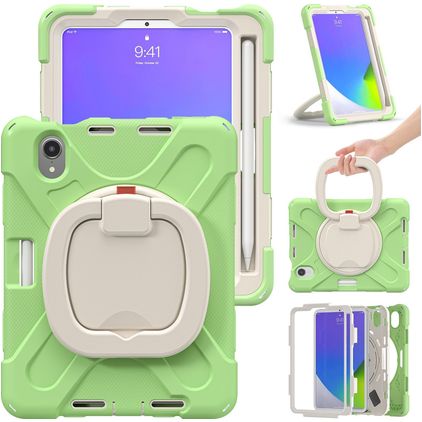 Mobigear RingGuard iPad Mini 7 (2024) Pouzdro Plast / Silikon Zadní kryt + Držák na stylus + Ramenní popruh + Stojánek - Zelená