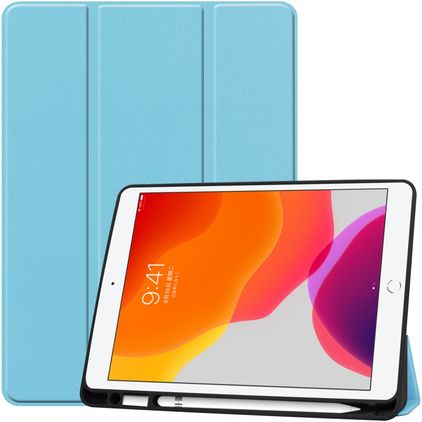 Mobigear Tri-Fold Gel iPad 9 (2021) TPU / Pele sintética Capa livro + Suporte para caneta stylus - Azul