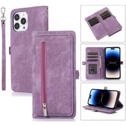 Mobigear Zipper iPhone 14 Pro Knížkové pouzdro Peněženka - Fialová