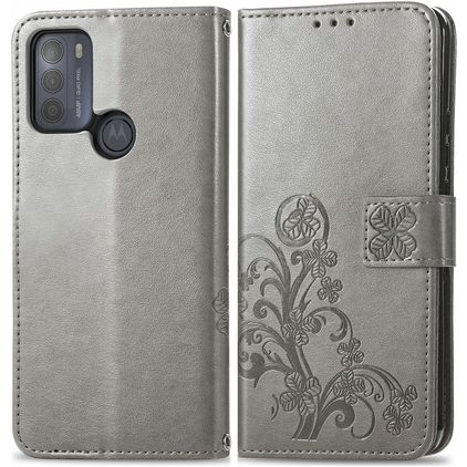 Mobigear Clover Motorola Moto G50 Lompakkokotelo + Setelitasku - Harmaa