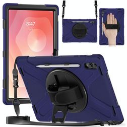 Mobigear SureGrip XGuard Samsung Galaxy Tab S11 Ultra Case Plastic / Silicone Back cover + Stylus Holder + Shoulder Strap + Stand - Navy Blue