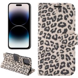 Mobigear Leopard iPhone 14 Pro Max Lompakkokotelo + Setelitasku - Ruskea