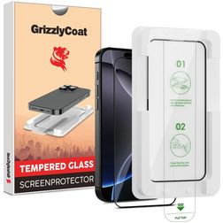 GrizzlyCoat AlignPro iPhone 16 Pro Max Tempered Glass Screen Protector - Case Friendly + Installation Frame - Black