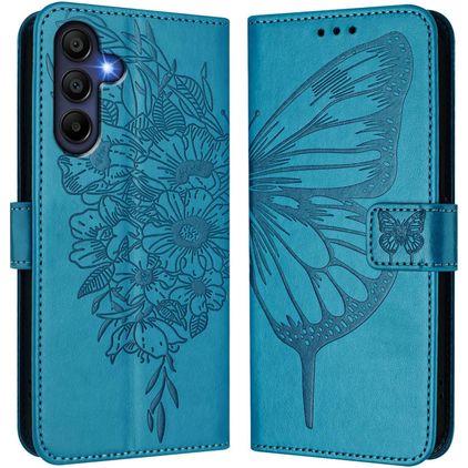 Mobigear Flowers Samsung Galaxy A17 Pungetui med Seddelrum - Blå