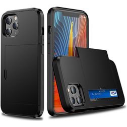 Mobigear Card iPhone 12 Mini Kova Suojakuori Iskunkestävä + Korttitasku - Musta