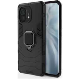 Mobigear Armor Ring Xiaomi Mi 11 Plástico rígido Capa traseira Antichoque com anel - Preto