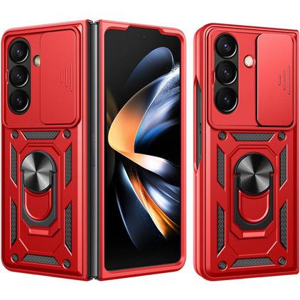 Mobigear Armor Ring Cam Slide Samsung Galaxy Z Fold 8 Ultra Hårdt Bagsidecover Stødsikkert med ringholder og Camera Slider - Rød