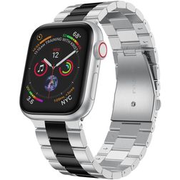 Mobigear Lissabon Bracelete Aço inoxidável Fecho borboleta para Apple Watch - 42/41/40/38 mm - Preto / Prateado