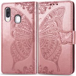 Mobigear Butterfly Samsung Galaxy A40 Pungetui med Seddelrum - Rosaguld