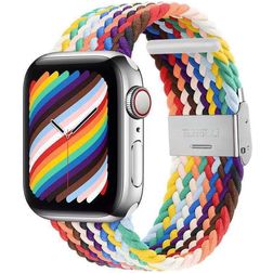 Mobigear Braided Nailon Apple Watch Ranneke Säädettävä taittolukko - 42/41/40/38 mm - Rainbow