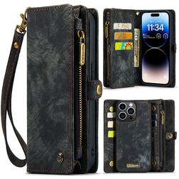 CaseMe 008 iPhone 14 Pro 2-in-1-lompakkokotelo irrotettavalla kuorella + Setelitasku - Musta