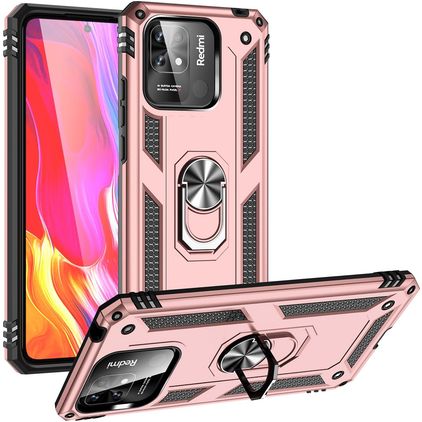 Mobigear Armor Ring Xiaomi Redmi 10C Plástico rígido Capa traseira Antichoque com anel - Rosa dourado
