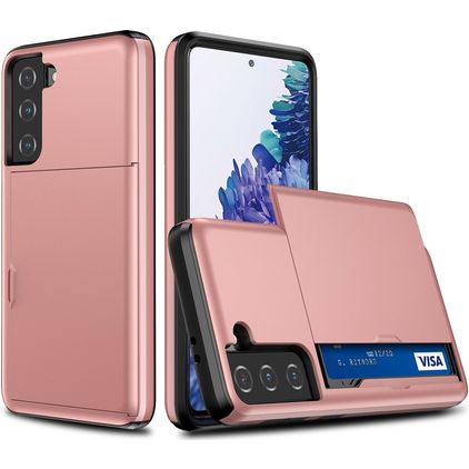 Mobigear Card Samsung Galaxy S21 Plus Funda Plástico rígido Carcasa Antigolpes con tarjetero - Oro rosa