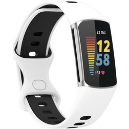 Mobigear Sport Dual Silikone Fitbit Charge 5 Urrem Stiftlukning - Hvid / Blå