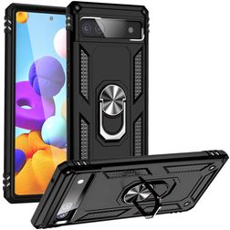 Mobigear Armor Ring Google Pixel 6a Hard Case Back cover Shockproof with Ring Holder - Black