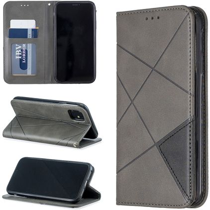 Mobigear Rhombus Slim iPhone 11 Capa livro - Cinzento