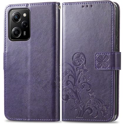 Mobigear Clover POCO X5 Pro Lompakkokotelo + Setelitasku - Violetti