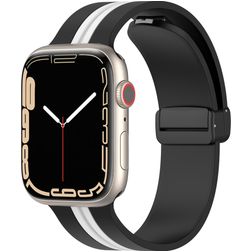 Mobigear Stripe Mag Correa Silicona Cierre magnético para Apple Watch - 42/41/40/38 mm - Negro / Blanco