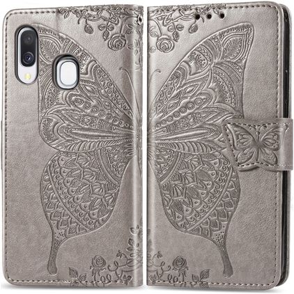 Mobigear Butterfly Samsung Galaxy A40 Plånboksfodral med sedelfack - Grå