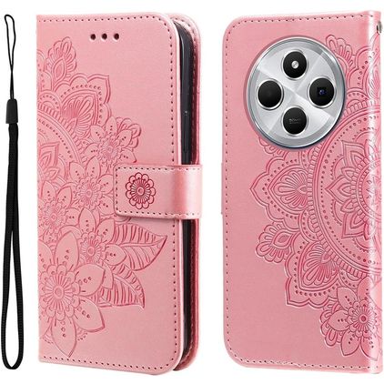 Mobigear Flowers Xiaomi Redmi 14C Cover a libro portafoglio - Oro rosa