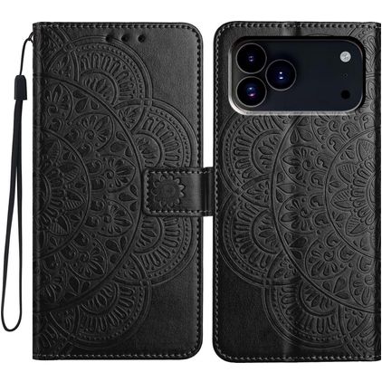 Mobigear Mandala iPhone 18 Pro Max Lompakkokotelo + Setelitasku - Musta