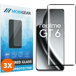 Mobigear Premium Realme GT 6 Vidro temperado Película de ecrã - Compatível com capas - Preto (Pack de 3)