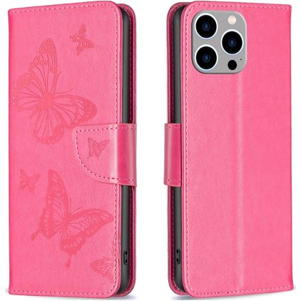 Mobigear Butterfly iPhone 15 Pro Max Lompakkokotelo + Setelitasku - Magenta