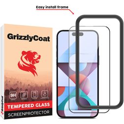 GrizzlyCoat Easy Fit iPhone 15 Pro Tvrzené sklo Ochrana displeje - kompatibilní s pouzdry + Instalační rámeček - Černá