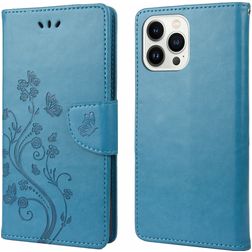 Mobigear Flowers iPhone 14 Pro Funda tipo libro Cartera - Azul