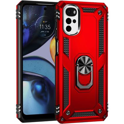 Mobigear Armor Ring Motorola Moto G22 Hardcase Back cover Antiurto con anello - Rosso